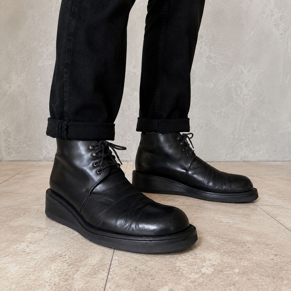Gianfranco Ferre GFF Men’s 43 Black Leather Chunky Platform Lace Up Ankle Boots